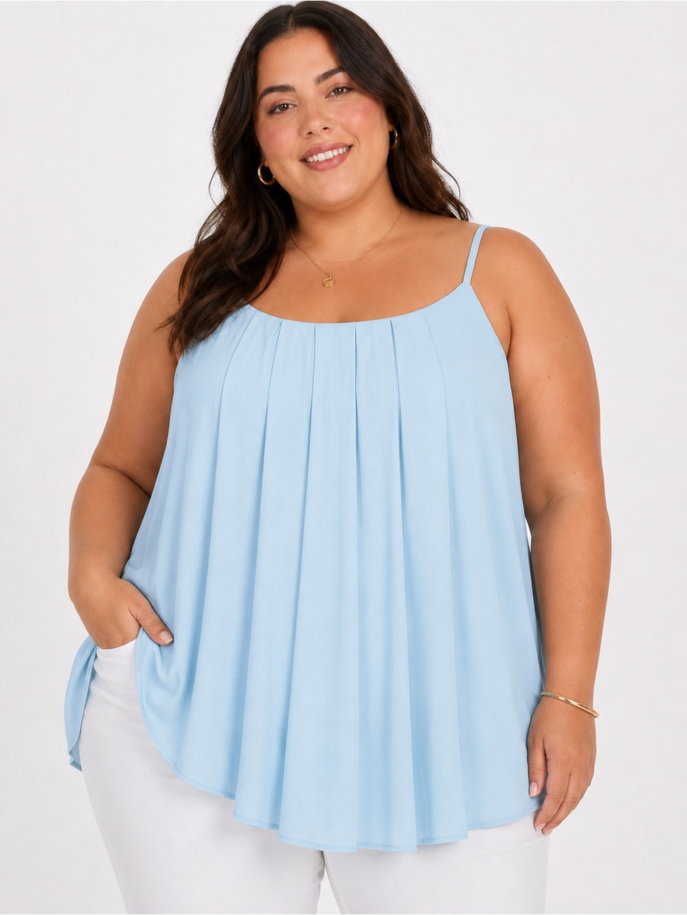 Zenana Outfitters Pale Blue Pleated Cami